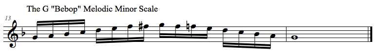 G Bebop Melodic Minor Scale