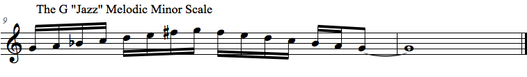 G Jazz Melodic Minor Scale